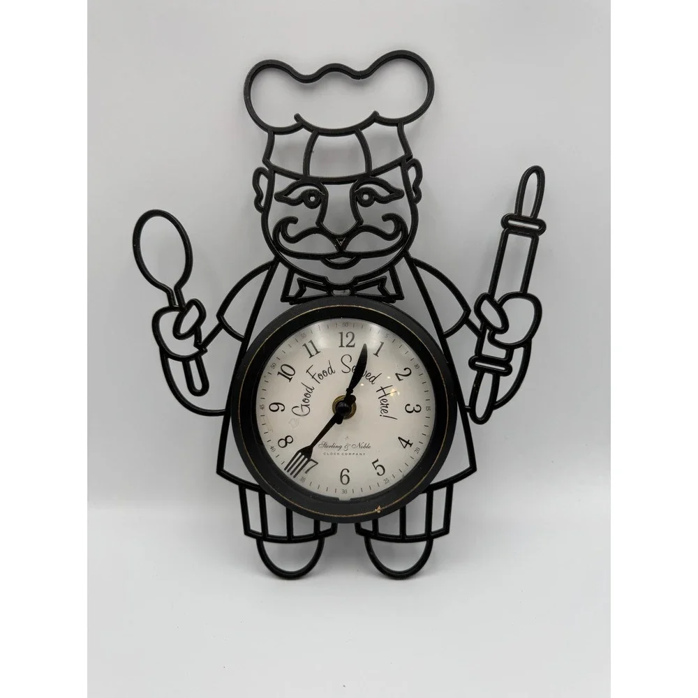 Sterling & Noble Chef Wall Clock‎ Black Wire Kitchen Decor Good Food Served Here